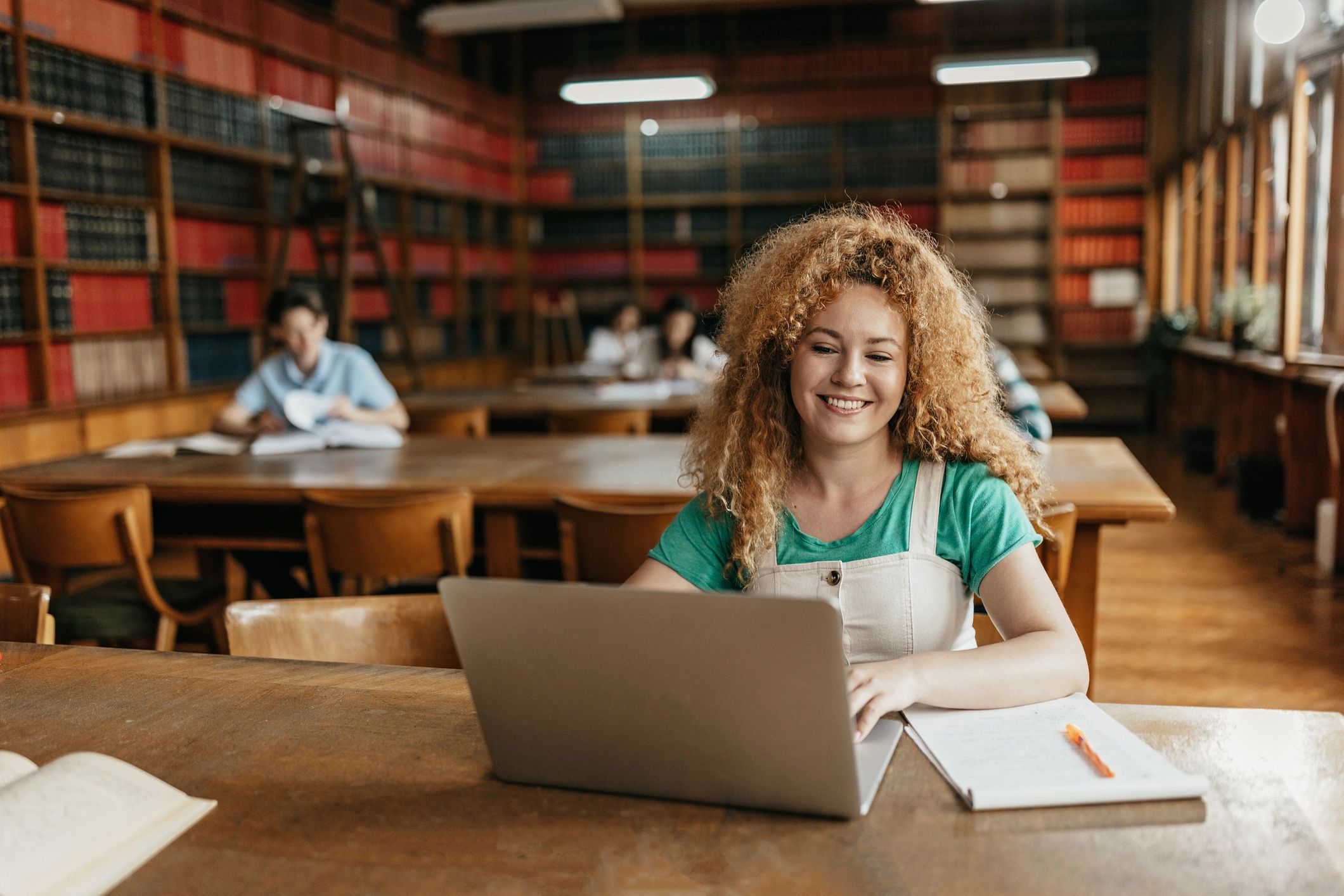 One young woman working on the laptop